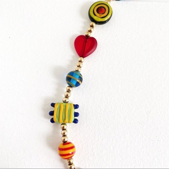 Handmade Art Glass Bead Multicolored 14k Gold Necklace and Earrings Matching Set - Picture 10 of 11